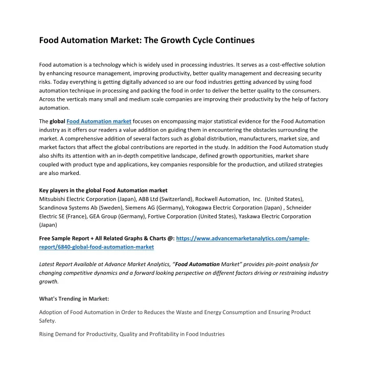 food automation market the growth cycle continues