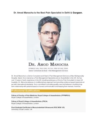 Dr Amod Manocha Is best pain specialist in Delhi