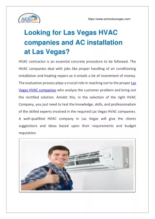 Looking for Las Vegas HVAC companies and AC installation  at Las Vegas?