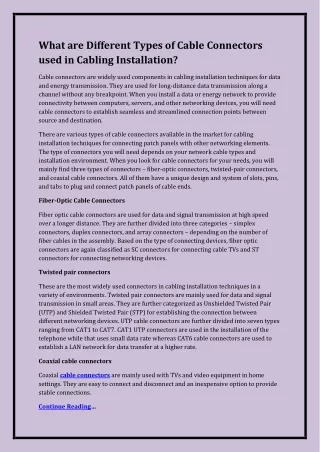 What are Different Types of Cable Connectors used in Cabling Installation