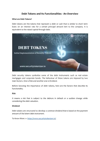 debt tokens and its functionalities an overview