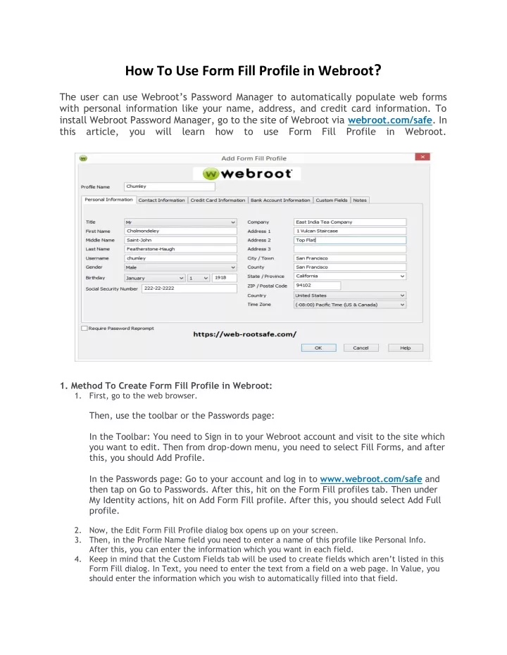 how to use form fill profile in webroot