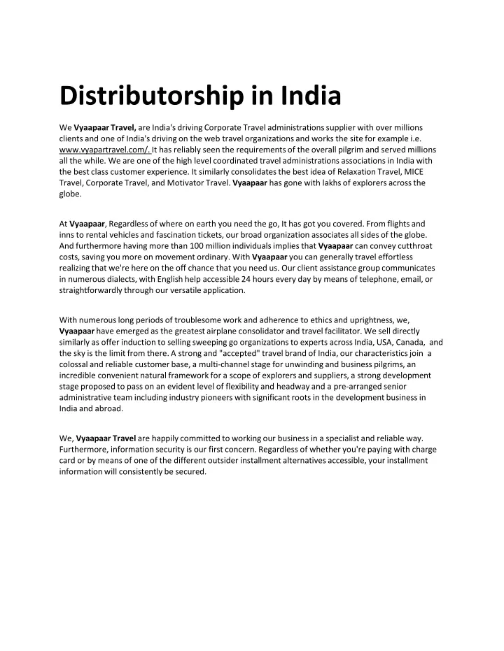 distributorship in india