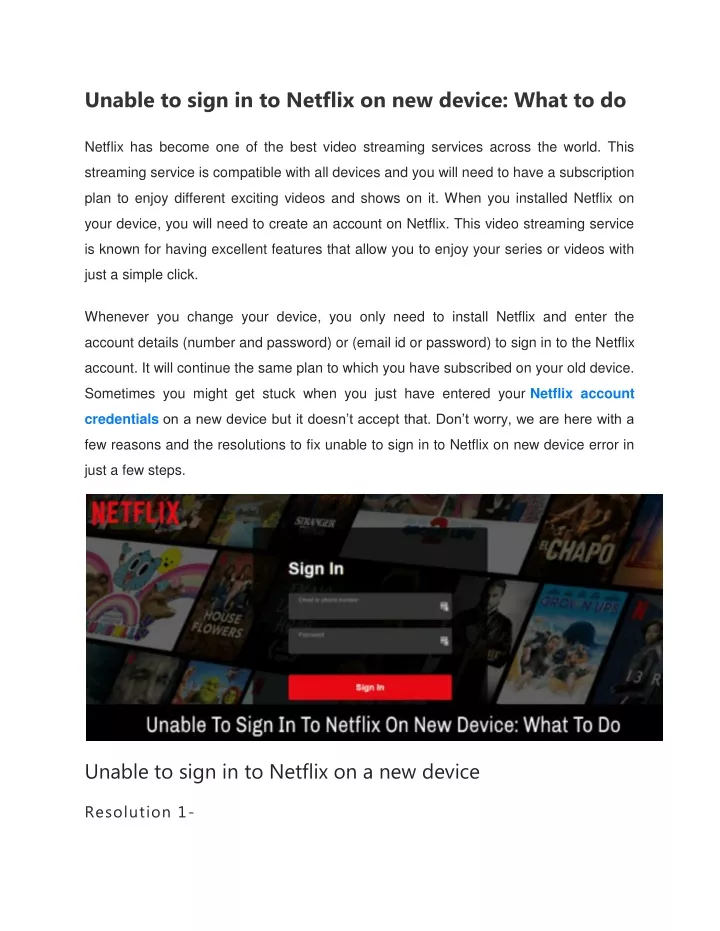 unable to sign in to netflix on new device what