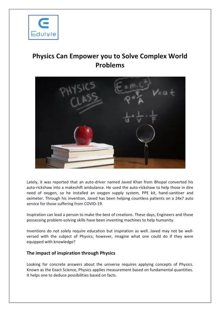 physics can empower you to solve complex world