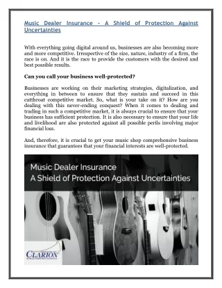 Music Dealer Insurance - A Shield of Protection Against Uncertainties