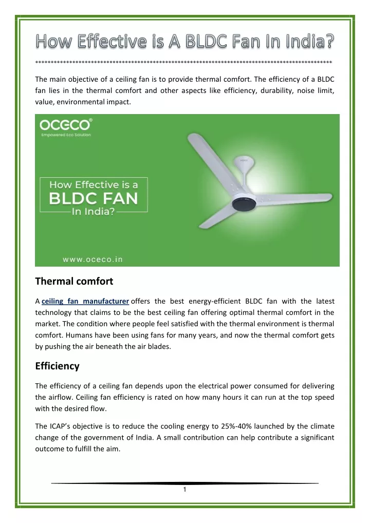 the main objective of a ceiling fan is to provide