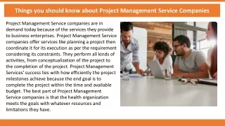 Things you should know about Project Management Service Companies