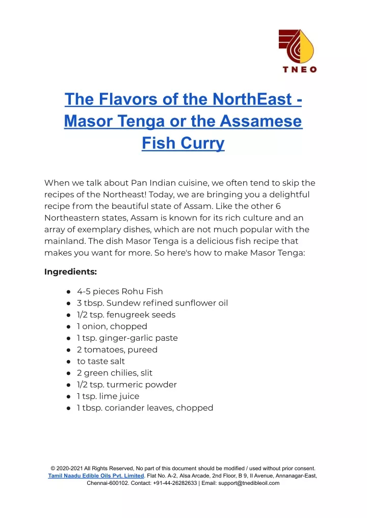 the flavors of the northeast masor tenga