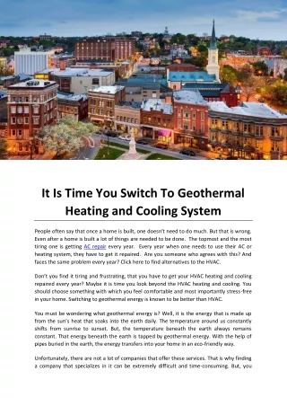 It Is Time You Switch To Geothermal Heating and Cooling System