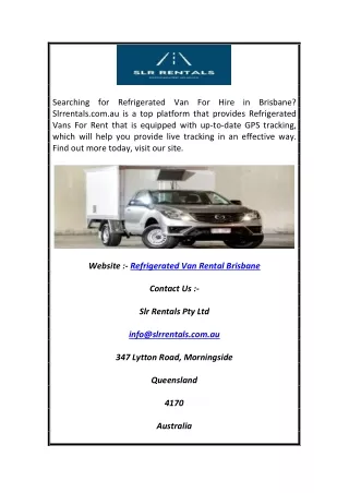 Refrigerated Van Rental Brisbane | Slrrentals.com.au