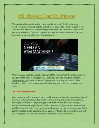 All About Credit Unions- ATM Money MAchine