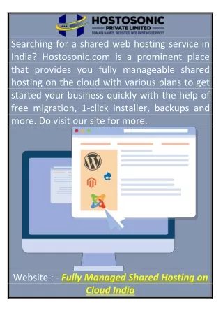 Fully Managed Shared Hosting on Cloud India Hostosonic.com