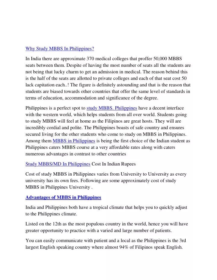 why study mbbs in philippines