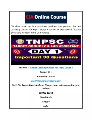 Online Coaching Classes for TNPSC Group 4 | Ciaonlinecourse.com