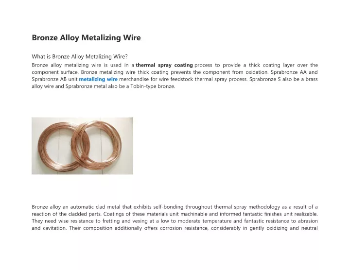 bronze alloy metalizing wire