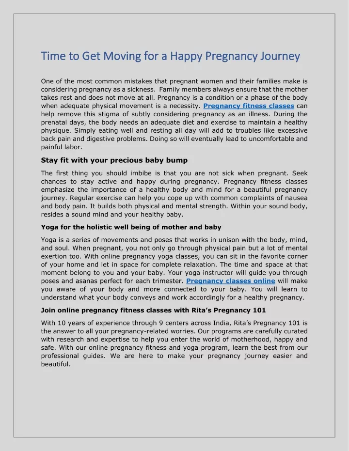 time to get moving for a happy pregnancy journey