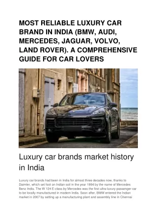 A COMPREHENSIVE GUIDE FOR CAR LOVERS FOR MOST RELIABLE LUXURY CAR BRAND IN INDIA