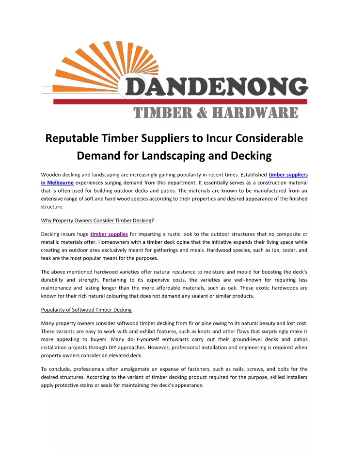 reputable timber suppliers to incur considerable