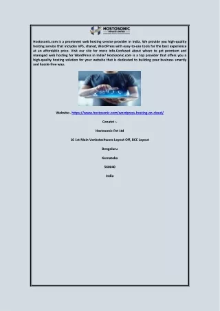 WordPress Website Hosting Provider India  Hostosonic.com