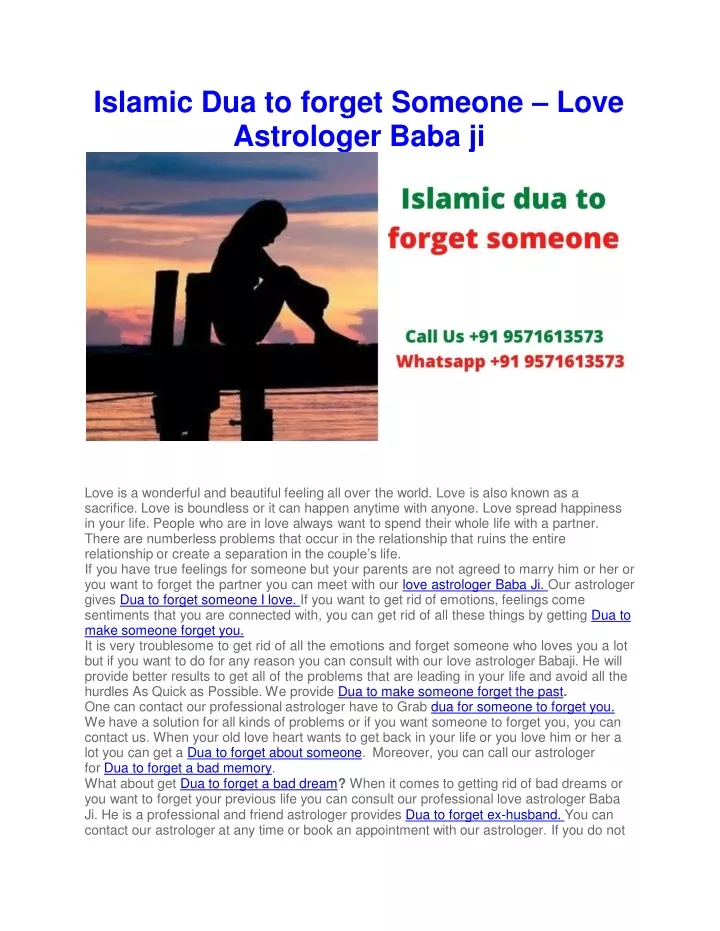 islamic dua to forget someone love astrologer baba ji