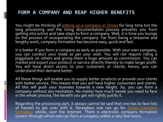 Form a Company and Reap Higher Benefits