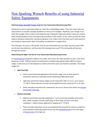 Non Sparking Wrench Benefits of using Industrial Safety Equipments