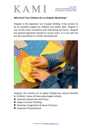 Why Enrol Your Children for an Origami Workshop