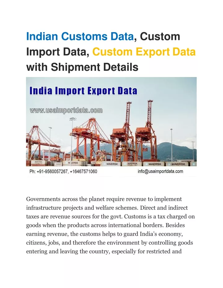 indian customs data custom import data custom export data with shipment details