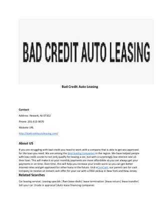 Bad Credit Auto Leasing