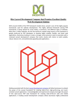 Hire Laravel Development Company that Promises Excellent Quality Web Development