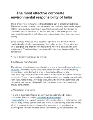 The most effective corporate environmental responsibility of India