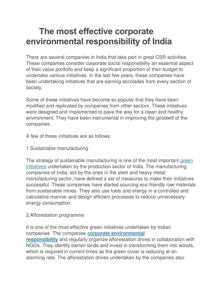 environmental responsibility of india