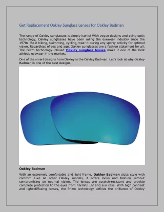 Get Replacement Oakley Sunglass Lenses for Oakley Badman