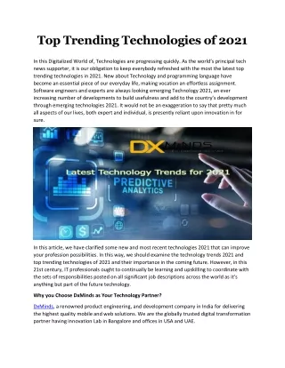 Top Trending Technologies of 2021 - DxMinds Technologies