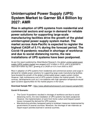 uninterrupted power supply ups system market