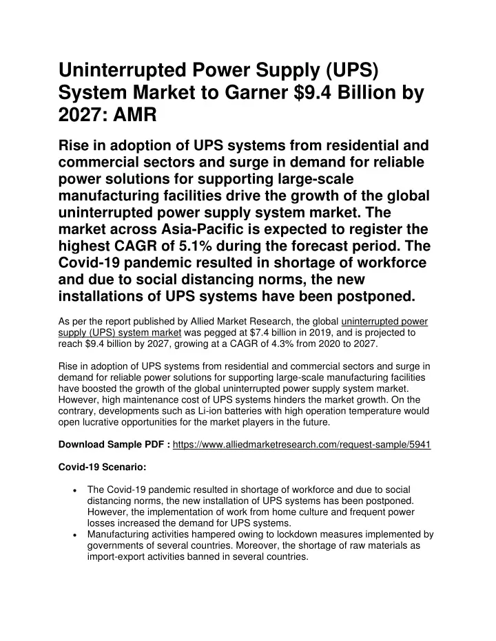 uninterrupted power supply ups system market