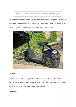 Reasons to choose fat tire electric scooters over motorcycles
