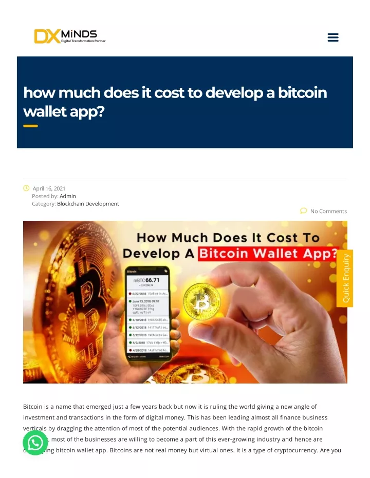 how much does it cost to develop a bitcoin wallet