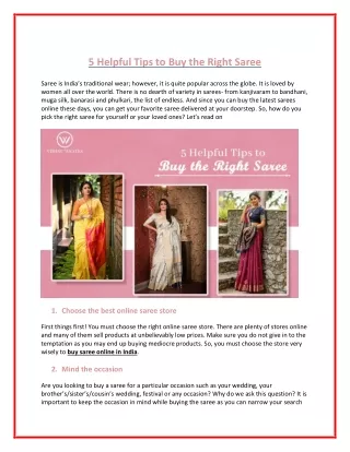 Guide to Buying the Right Saree