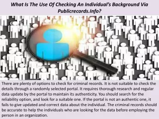 What Is The Use Of Checking An Individual’s Background Via Publicrecords.Info?