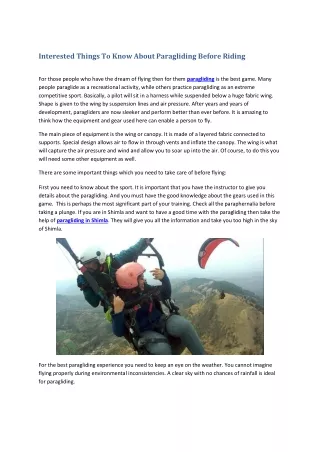 Interested Things To Know About Paragliding Before Riding