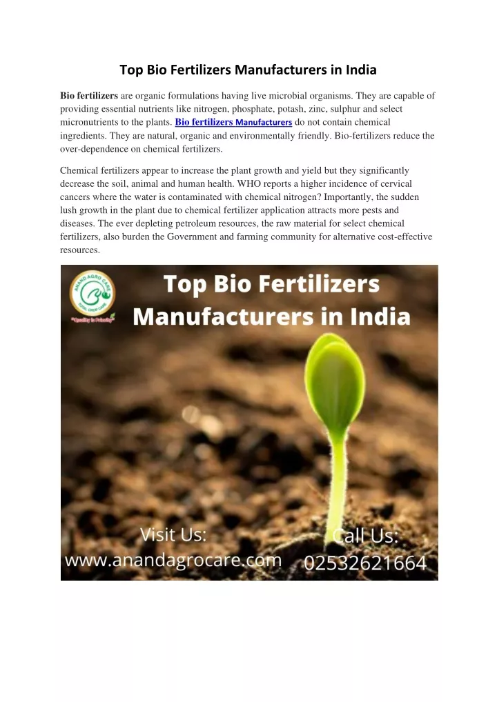 top bio fertilizers manufacturers in india