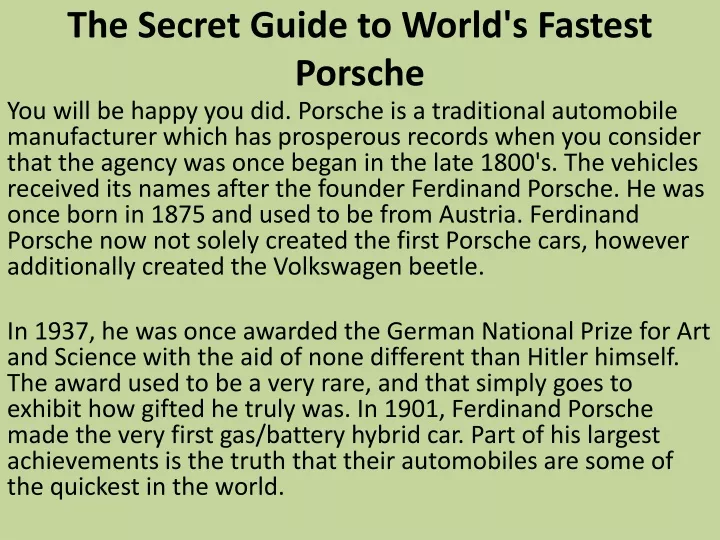 the secret guide to world s fastest porsche