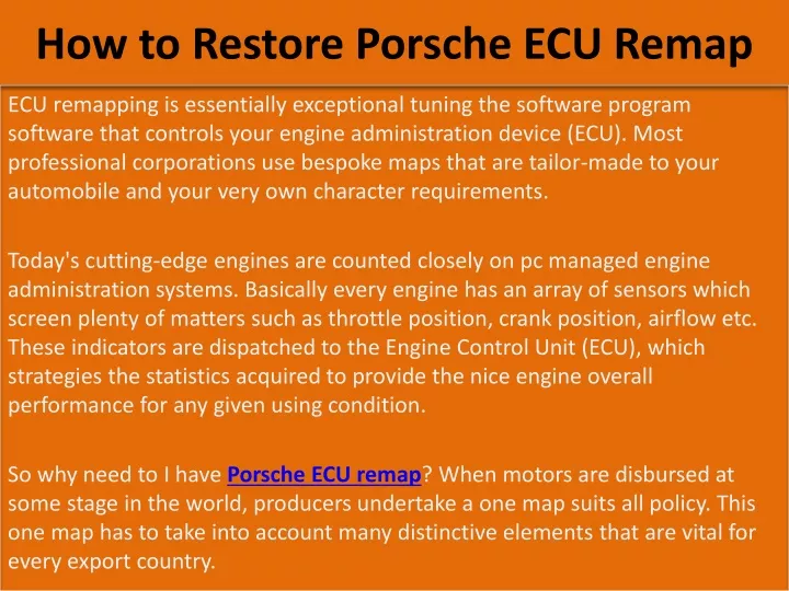 how to restore porsche ecu remap