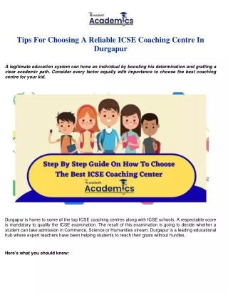 Tips For Choosing A Reliable ICSE Coaching Centre In Durgapur