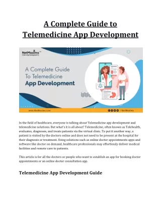 A Complete Guide to Telemedicine App Development