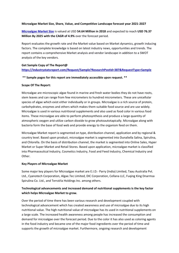 microalgae market size share value