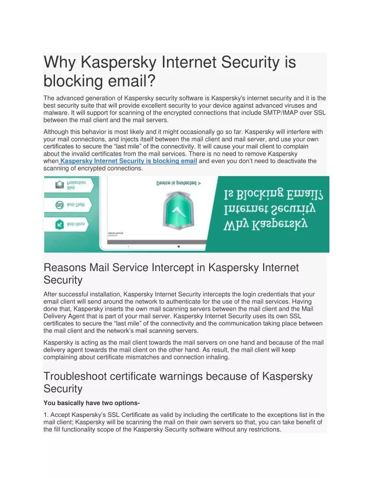 why kaspersky internet security is blocking email