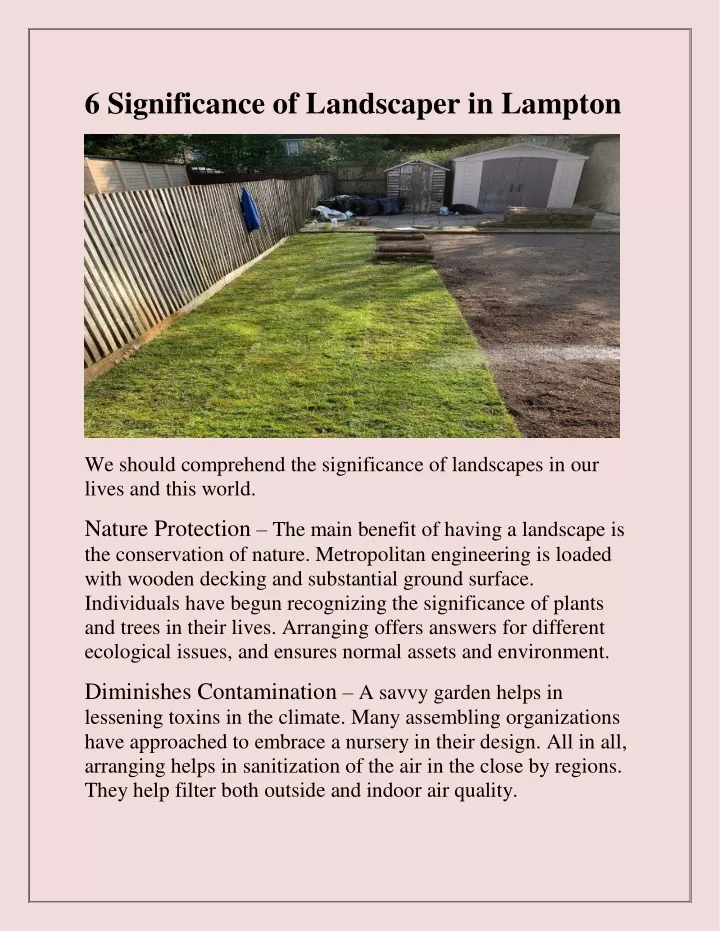 6 significance of landscaper in lampton